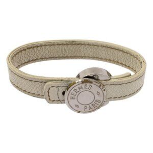 Hermes Looping Leather Bracelet White Silver